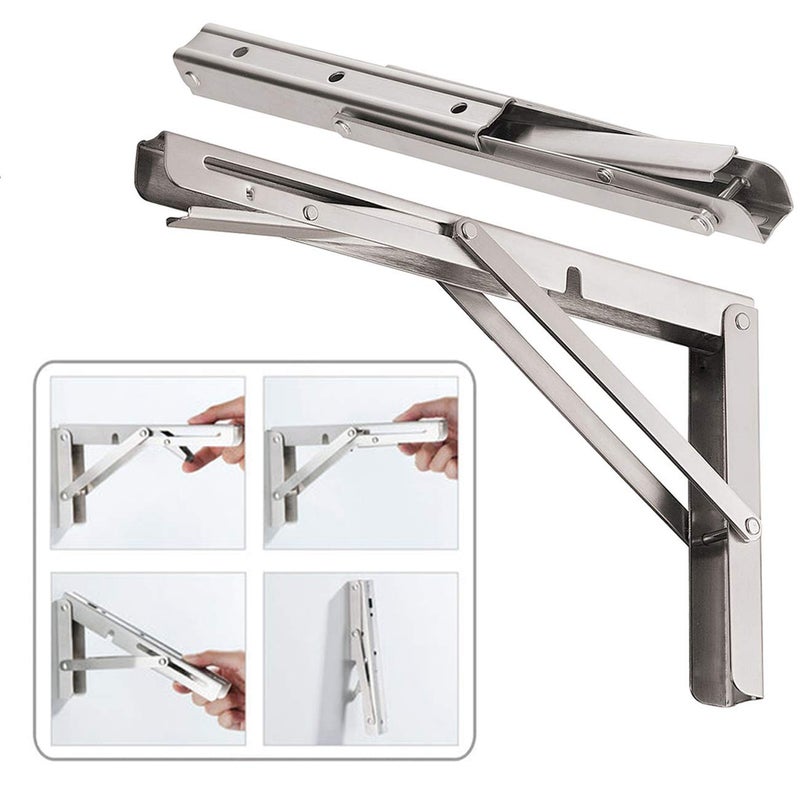 CLT CLETING CLT 18'' Folding Shelf Brackets Max. Load 440 lb, Heavy Duty Stainless Steel DIY Wall Mounted Shelf Bracket Space Saving for Table Work Bench, Pack of 2 - Image 1